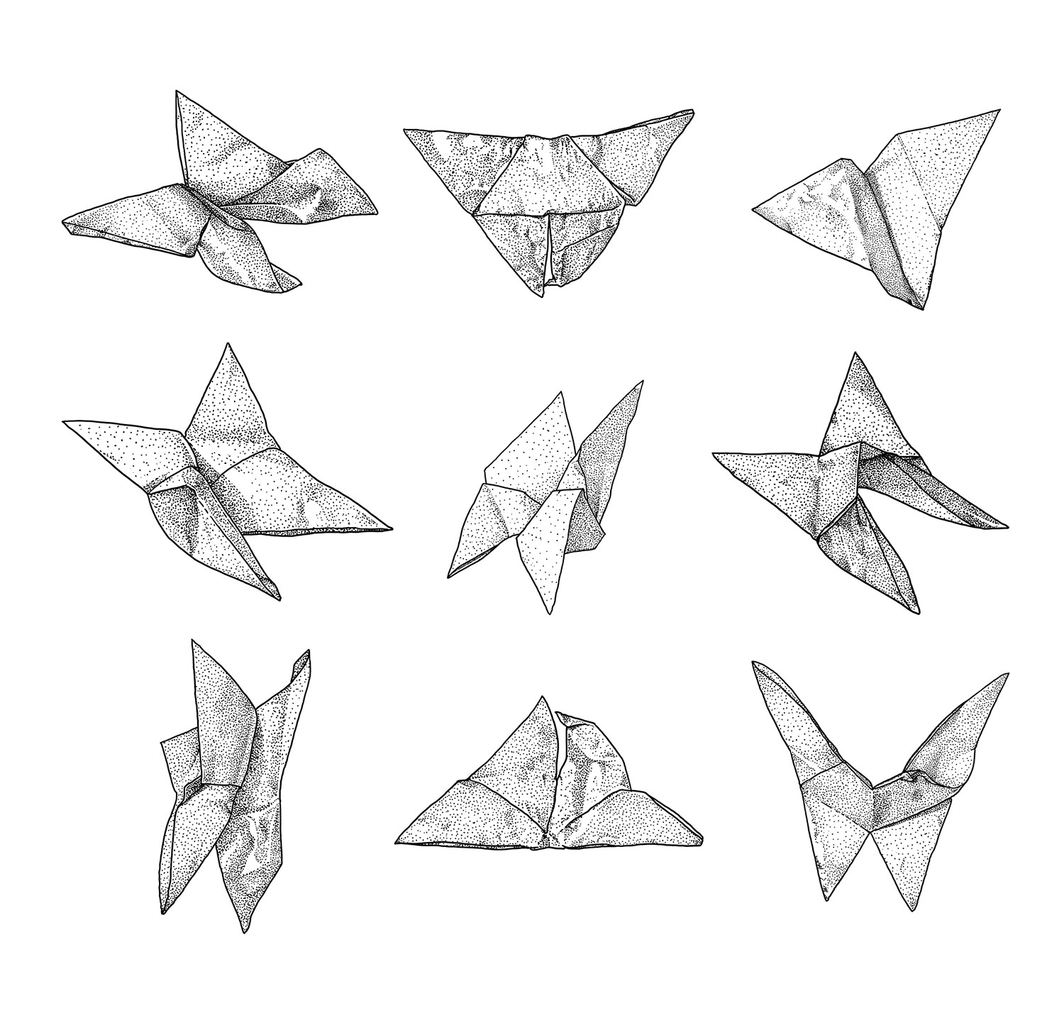 onvolut „Origami“, 1-farbige Serigraphie auf Karton (handgedruckt), erste Auflage, 10 Stück, 2014, 50×50