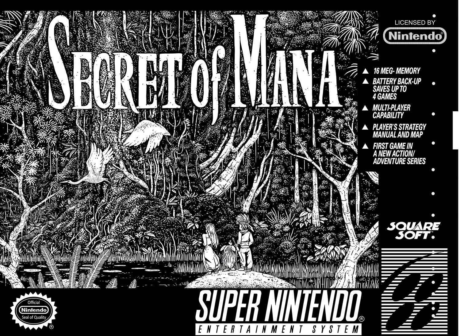 SNES Meisterstudien „Secret of Mana“ Serigraphie auf Karton (handgedruckt), limitierte Auflage, 8 Stück, 2014, 30×40